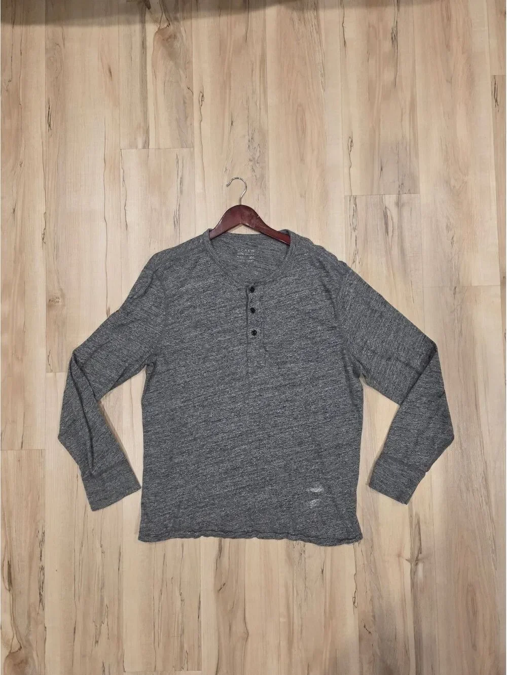 J.Crew Men's Gray Long Sleeve Henley Shirt XL 100% Cotton